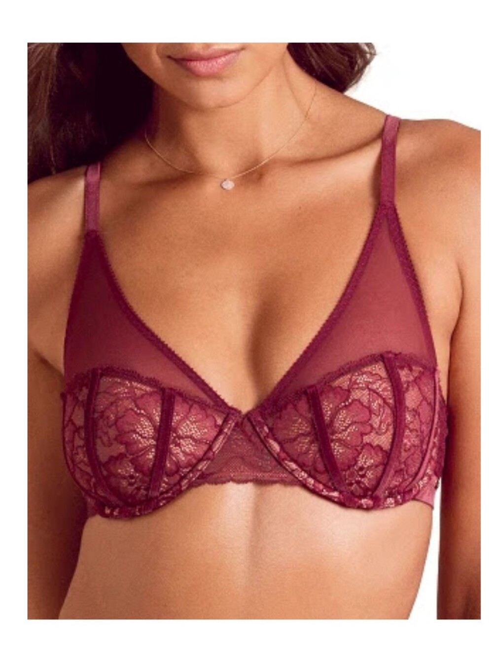 (NWT) Luxurious Lace Maroon Bra, Adore Me Catierra Contour, 34C